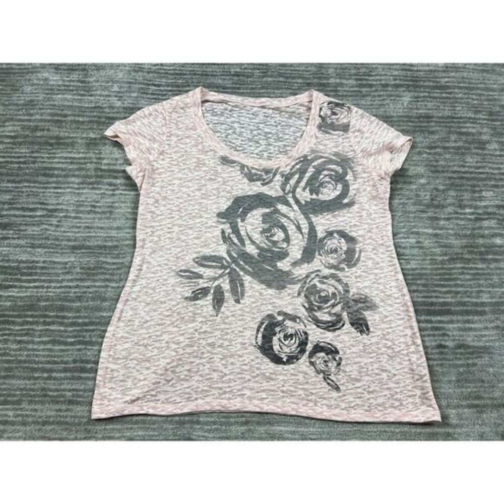 Ana Top Womens Petite Extra Large PXL Pink‎ Floral Shortsleeve Semi Sheer
